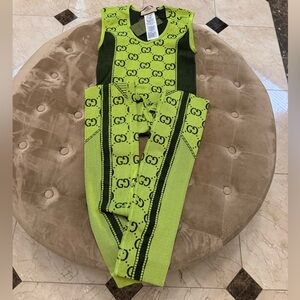 Authentic New With Tags Gucci Neon Green Jacquard Jumpsuit